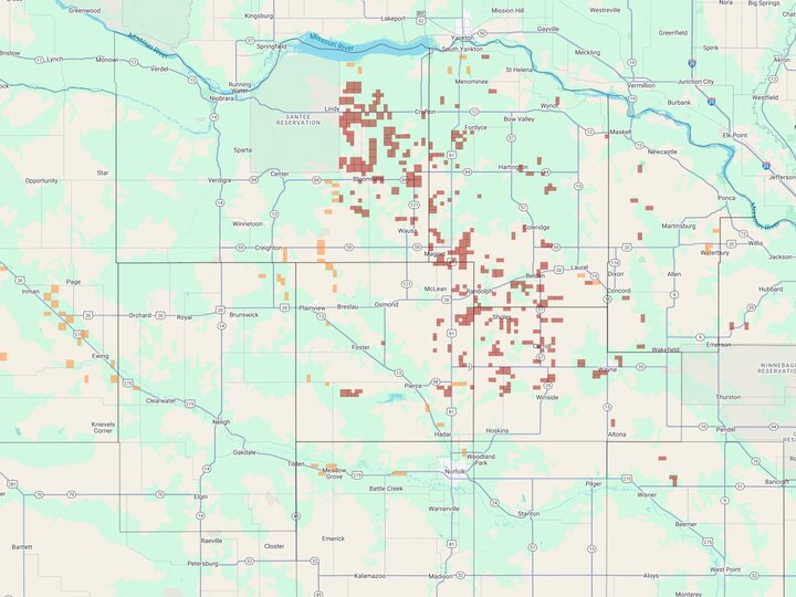 map of land-grant parcels in northeast Nebraska 